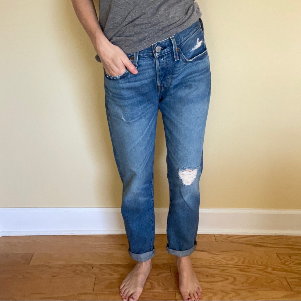 Levi 501 Denim Distressed Wide Leg Jeans